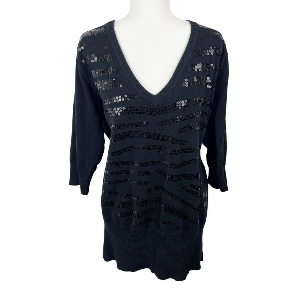 Torrid Sweater Women 3X Black Sequin Pullover V-Neck Quarter Sleeve Tunic